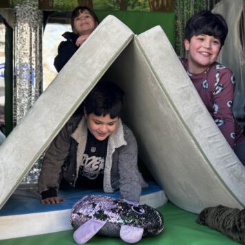 Siblings build a den inside the bus